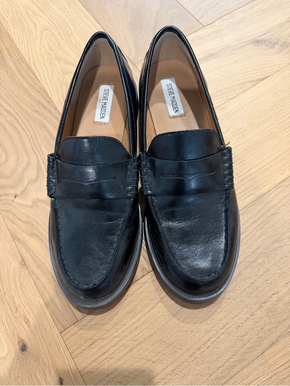Steve Madden Woman’s Black Leather Penny Loafers - Madison